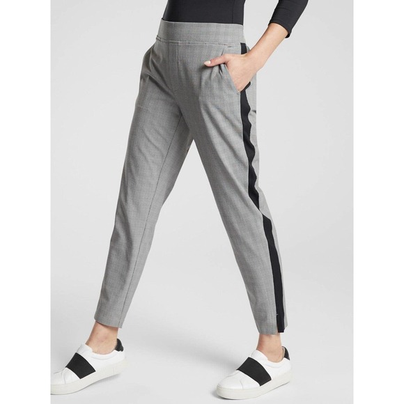 Athleta Pants - ATHLETA Womens 8 Brooklyn Ankle Pant Black Gray Plaid Stripe Pockets 8T Tall
